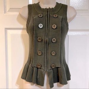 Knit Zip Up Vest/ Top-Peplum Waist-Double Breast Buttons-Sz S